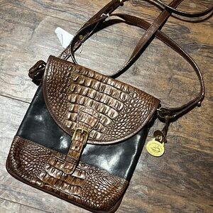 Brahmin Brown and Black Crossbody Bag with Crocodile Embossed Leather